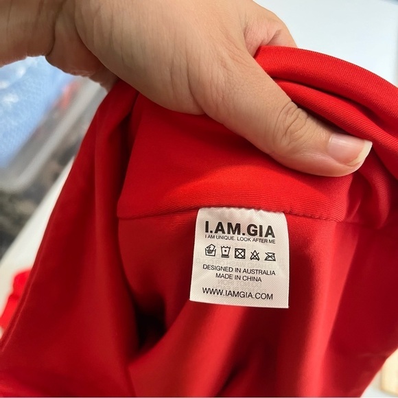 I.Am.Gia Cosma Dress Logo Metal Name Plate Red Halter Cutout Small G2 - Picture 9 of 12